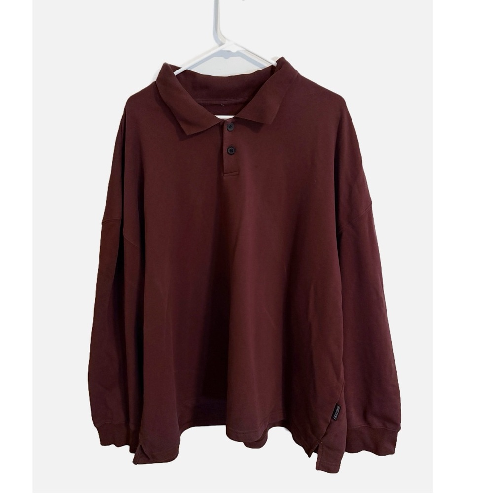 Savage x Fenty Mens Terry Essential Long Sleeve Polo‎ Chocolate Brown